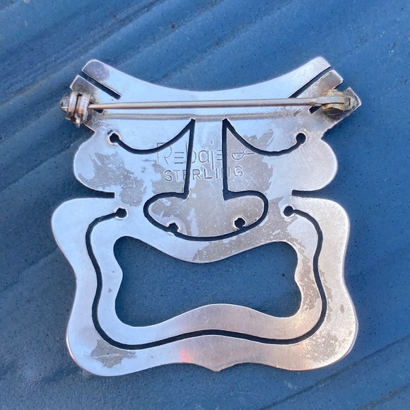 Vintages Rebajes Sterling Tragedy Mask Face Handwrought brooch 2" - Picture 3 of 8